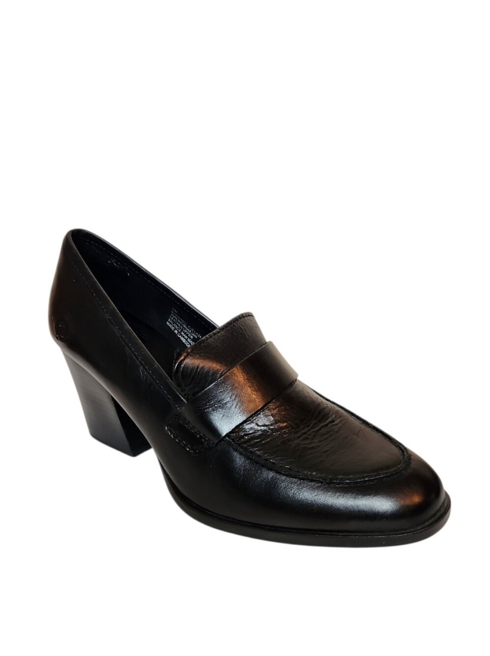 Born Khelh24 Black Leather High Chunky Block Heel Penny Loafer Size 8M